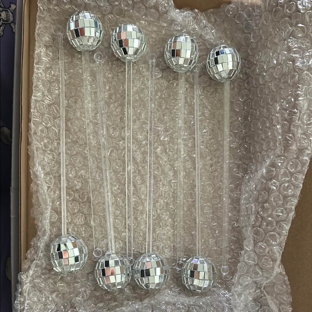 Silver Disco Ball Drink Stirrers